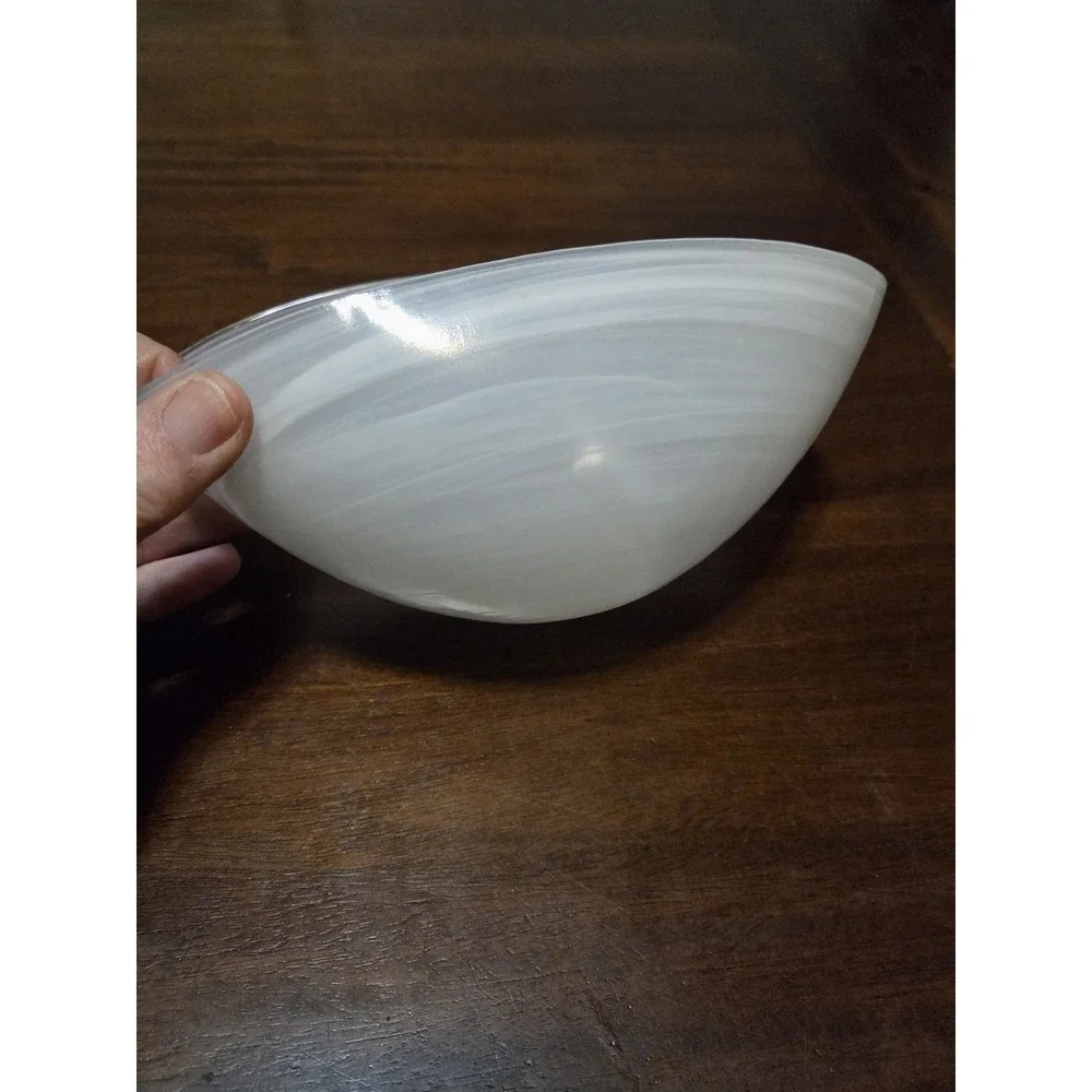 white swirled art glass bowl